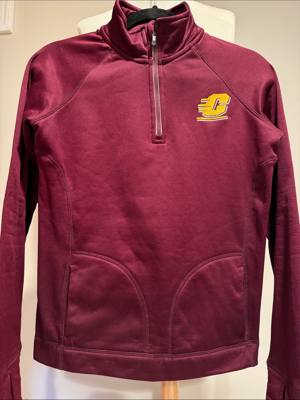 adidas Maroon Quarter-Zip Pullover with Gold Logo